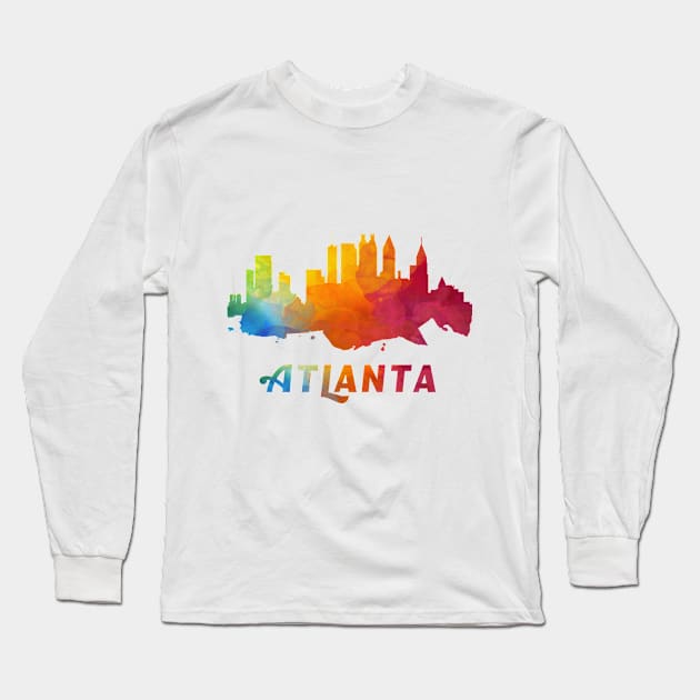 Atlanta Skyline Watercolor Style Long Sleeve T-Shirt by ThirdEyeAerial